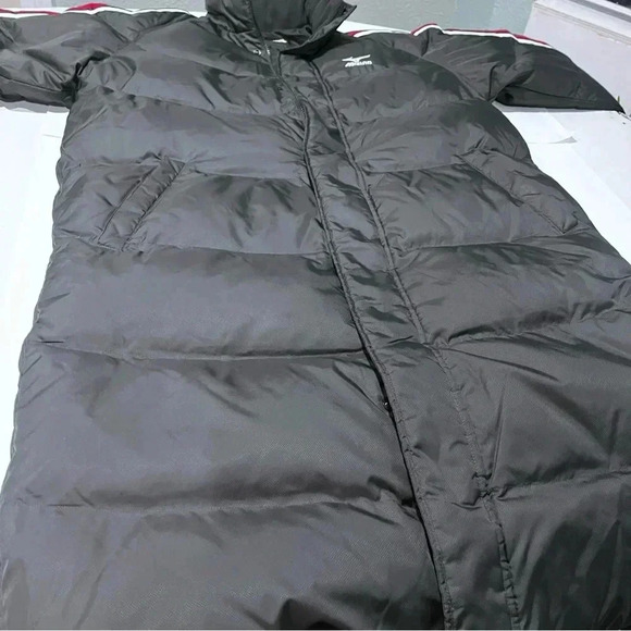 Mizuno Ski Long Down Jacket Parka FIELD Bench Training Weatherproof Large Black - Picture 3 of 9